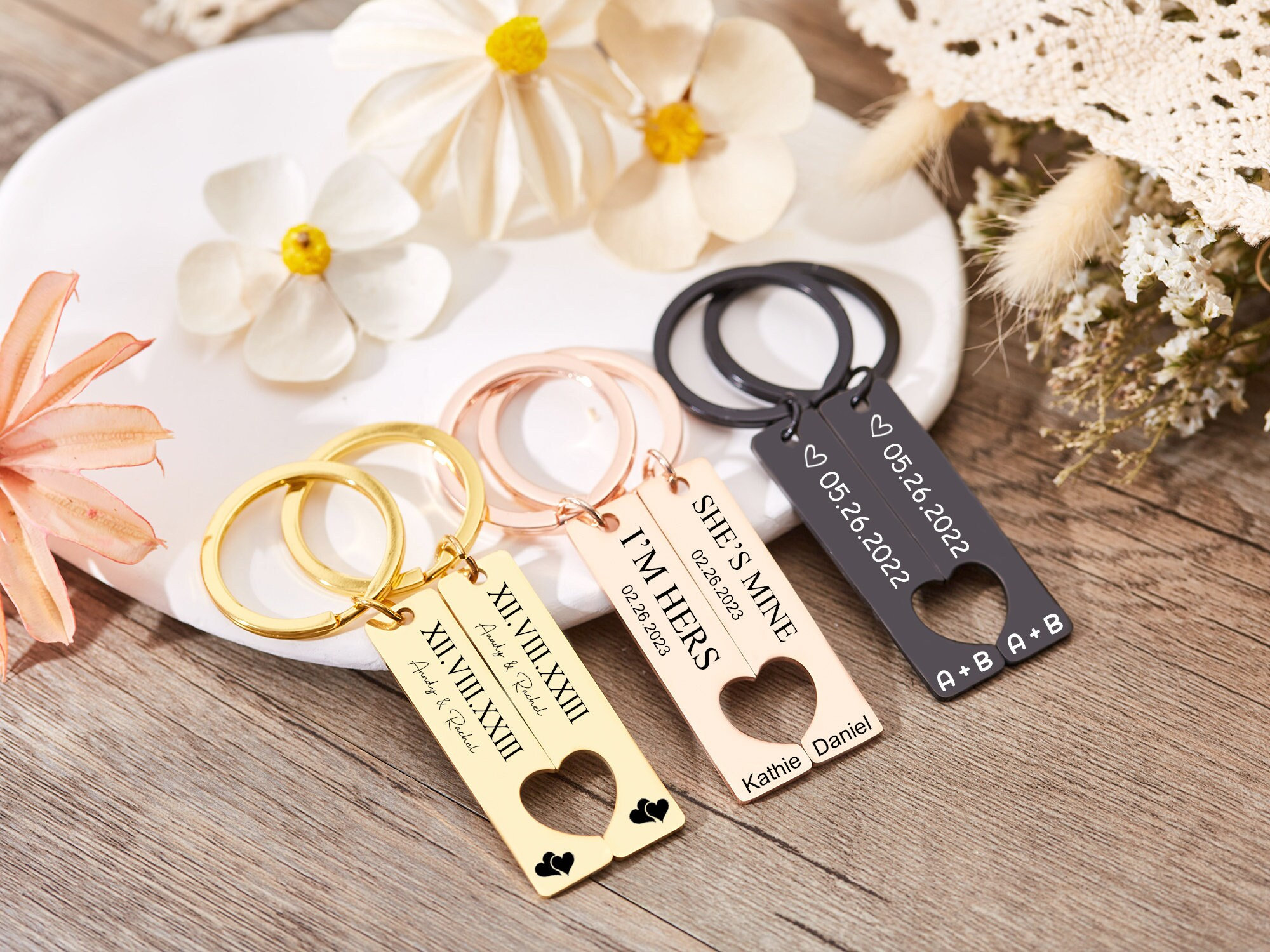 Couple Keychain Set - Matching His & Her Keychains, Anniversary Gift For Boyfriend Girlfriend, Husband Wife, Stainless Steel - View #4