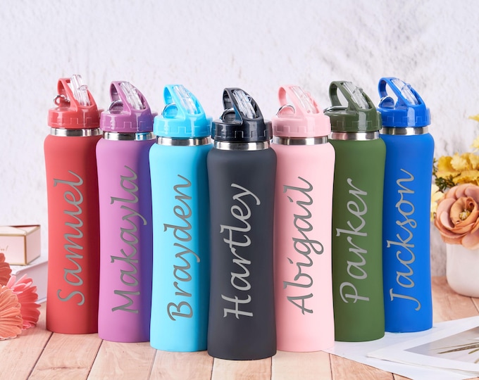 Engraved Water Bottles With Straw,Personalized Insulated Water Bottle,Name Water Bottle,Custom Steel Water Bottle,Christmas Gift For Him/Her