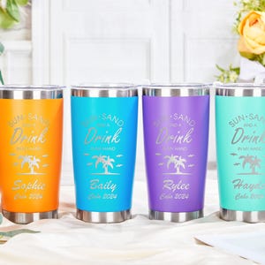 Personalized 20oz Vacation Tumbler, Custom Travel Mug, Beach Tumbler, Stainless Steel Mug, Girls Weekend Gift, Laser Engraved Tumbler