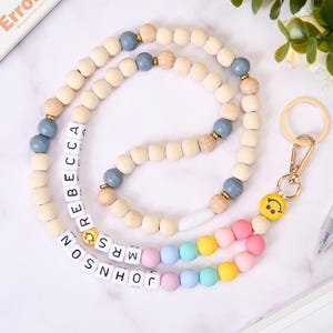 Personalized Teacher Lanyards,Teacher Lanyard Gift,Lanyards for Educators,Wooden Bead Lanyards,School Lanyards,Nurse Lanyard,ID Holder