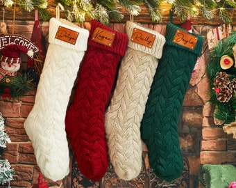 Personalized 2023 Family Stockings,Christmas Stockings with Name,Christmas Tree Decor,Leather Knitted Christmas Stockings,Holiday Stockings