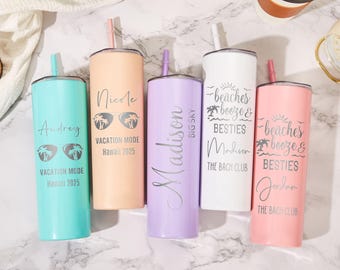 Custom Vacation Tumbler, Personalized Name Family Vacation Gift Matching Beach Vacation Spring Break Summer Bachelorette Girls Trip Tumblers