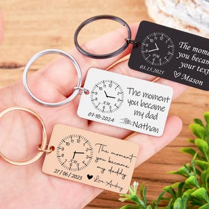Personalized Dad Keychain, The Moment You Became My Daddy Keyring, Custom 1st Father&#39;s Day Key Chain,Gift for New Mummy Daddy Grandma Nanny