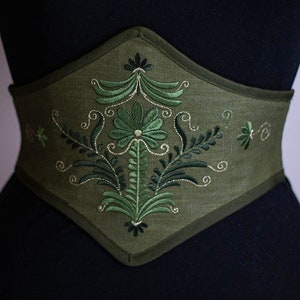Embroidered linen waist belt