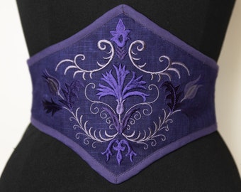 Embroidered linen corset belt