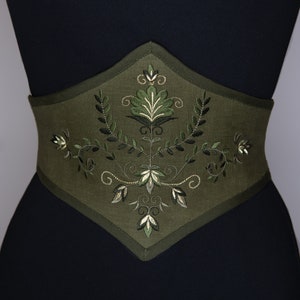 Embroidered linen corset belt