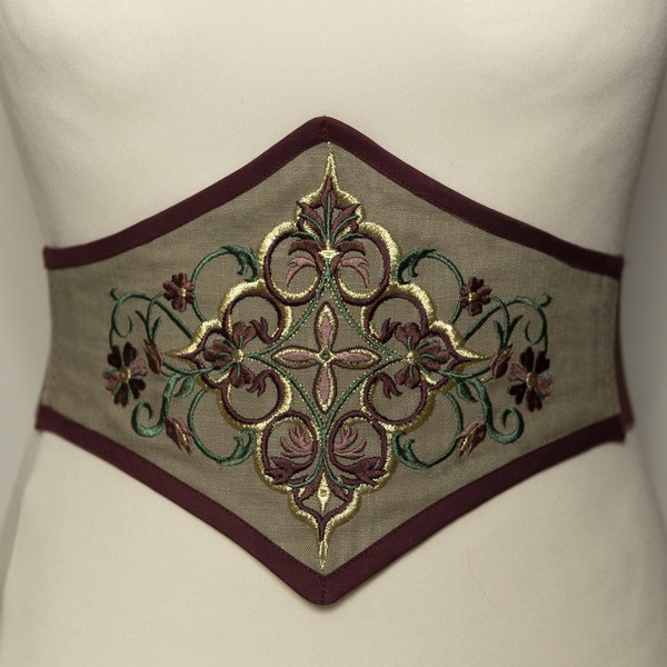 Ceinture corset en lin brodé