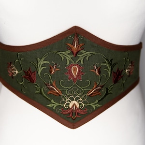 Embroidered linen corset belt