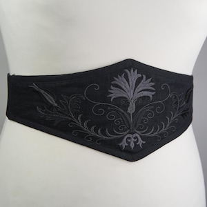 Embroidered linen corset belt
