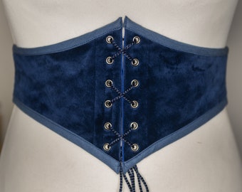 Electric blue velvet corset belt