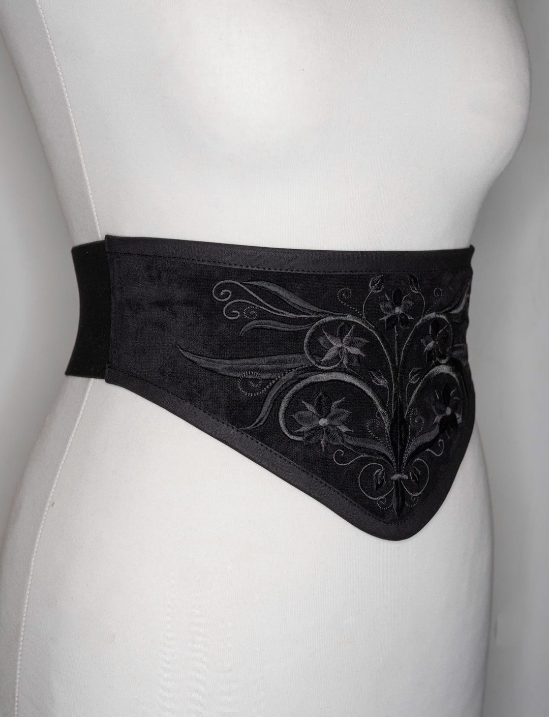 Victorian embroidered velvet corset belt