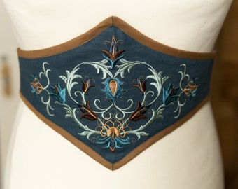 Embroidered linen corset belt