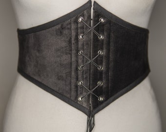 gray velvet corset belt