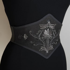 Embroidered linen waist belt