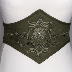 Embroidered linen waist belt