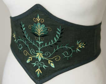 Elven waist cincher in embroidered linen