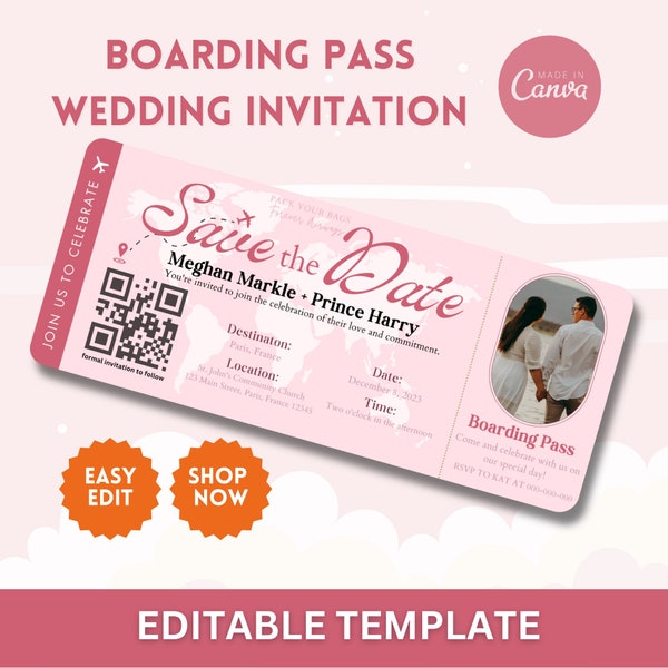 Editable Boarding Pass Wedding Invitation Template Airline Ticket Canva Printable Passport Wedding Invitation Custom Travel Theme Wedding