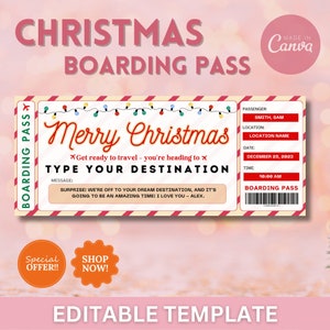 Modèle de carte d'embarquement pour Noël, voyage surprise, voyage surprise, impression pour Noël, voyage modifiable, billet d'avion