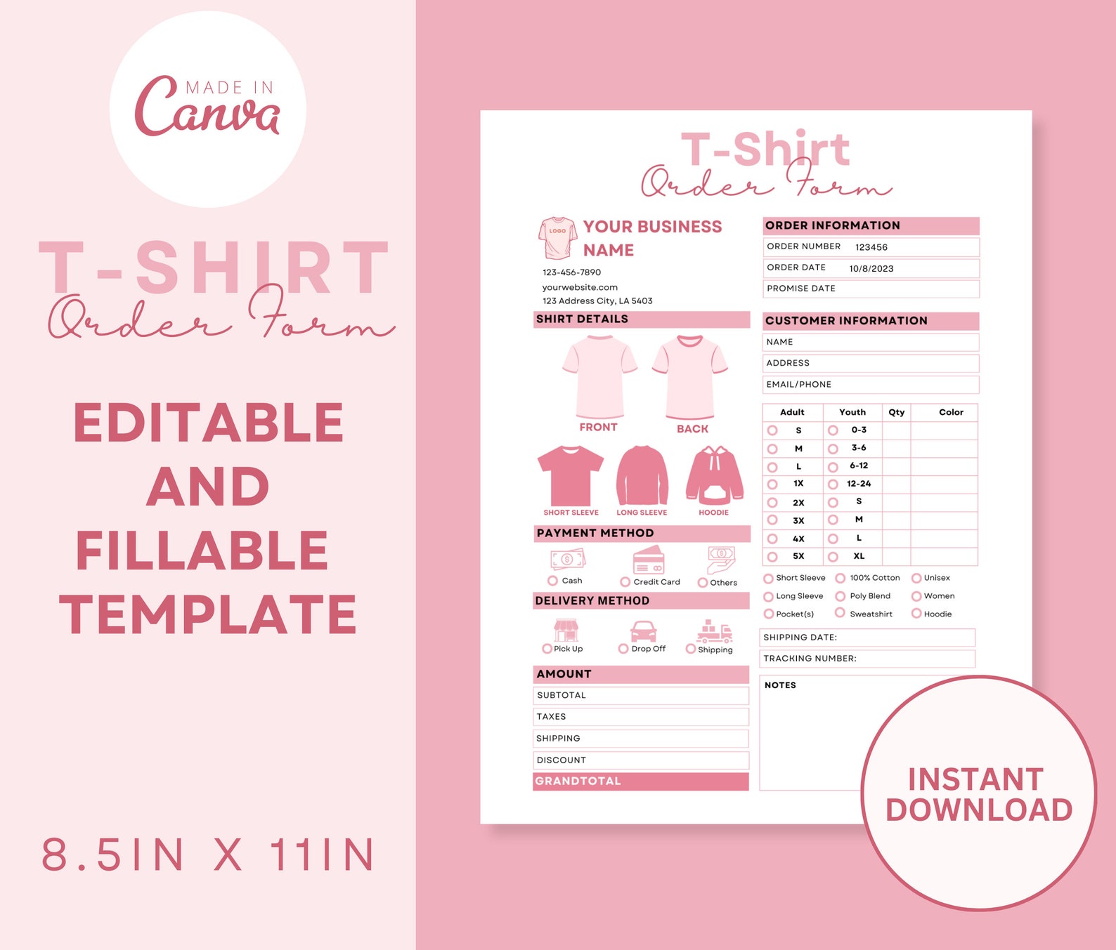 Editable Tshirt Order Form Template Custom T Shirt Order Form, Craft ...