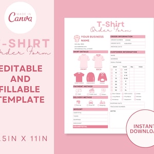 Editable Tshirt Order Form Template Custom T Shirt Order Form, Craft Order Form Printable Small Business Order Form Canva Template