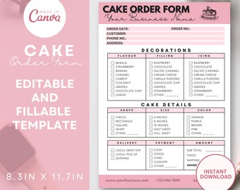 Editable Cake Order Form Template - Bakery Order Form - Custom Order Form Canva Template - Printable Order Form - Bakery Invoice Template
