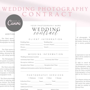 Wedding Photography Contract Template Photography Forms Professional Client Agreement Photographer Forms for Wedding Canva Template