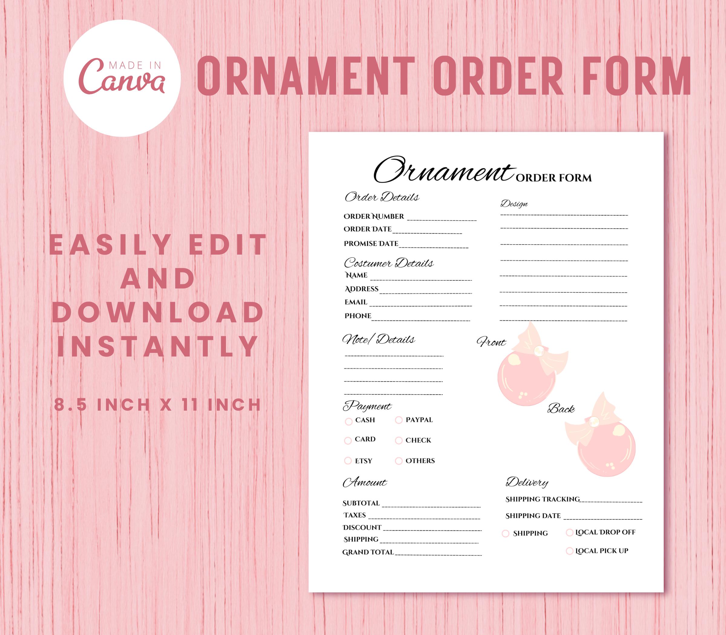 Ornament Order Form Template - Editable Order Form - Custom Canva ...