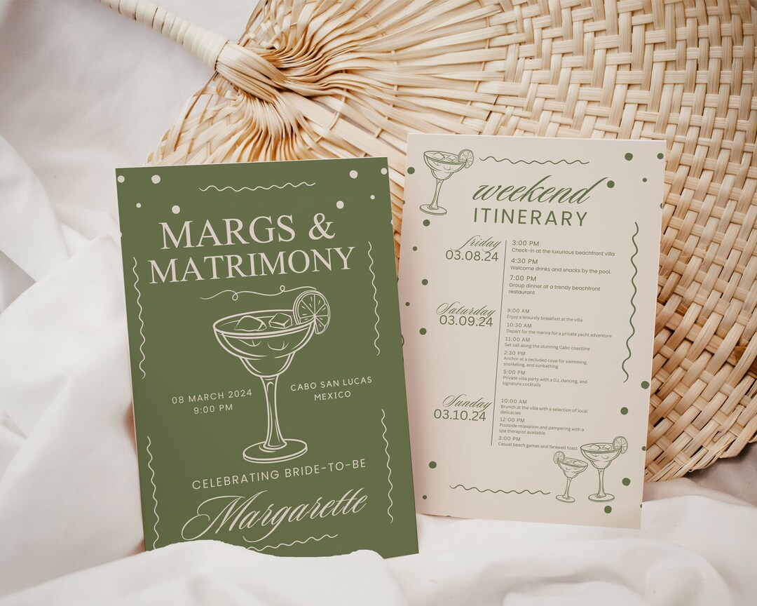 Margs and Matrimony Bachelorette Invitation Template With Itinerary ...