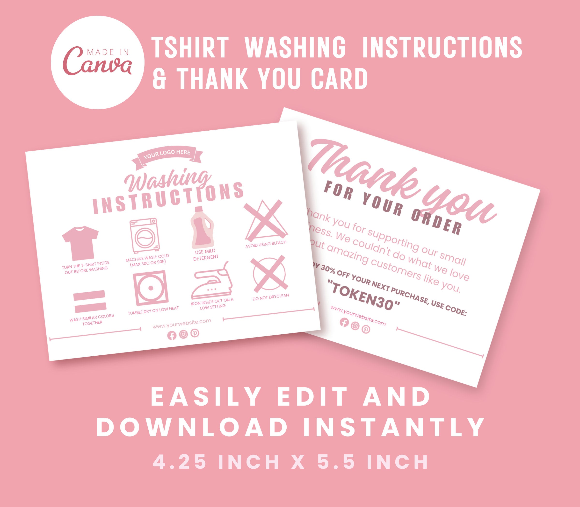 Washing Instruction Care Card Clothing Care Instruction Template Etsy Shop Tshirt Insert Card Printable Packaging Insert Small Business Card