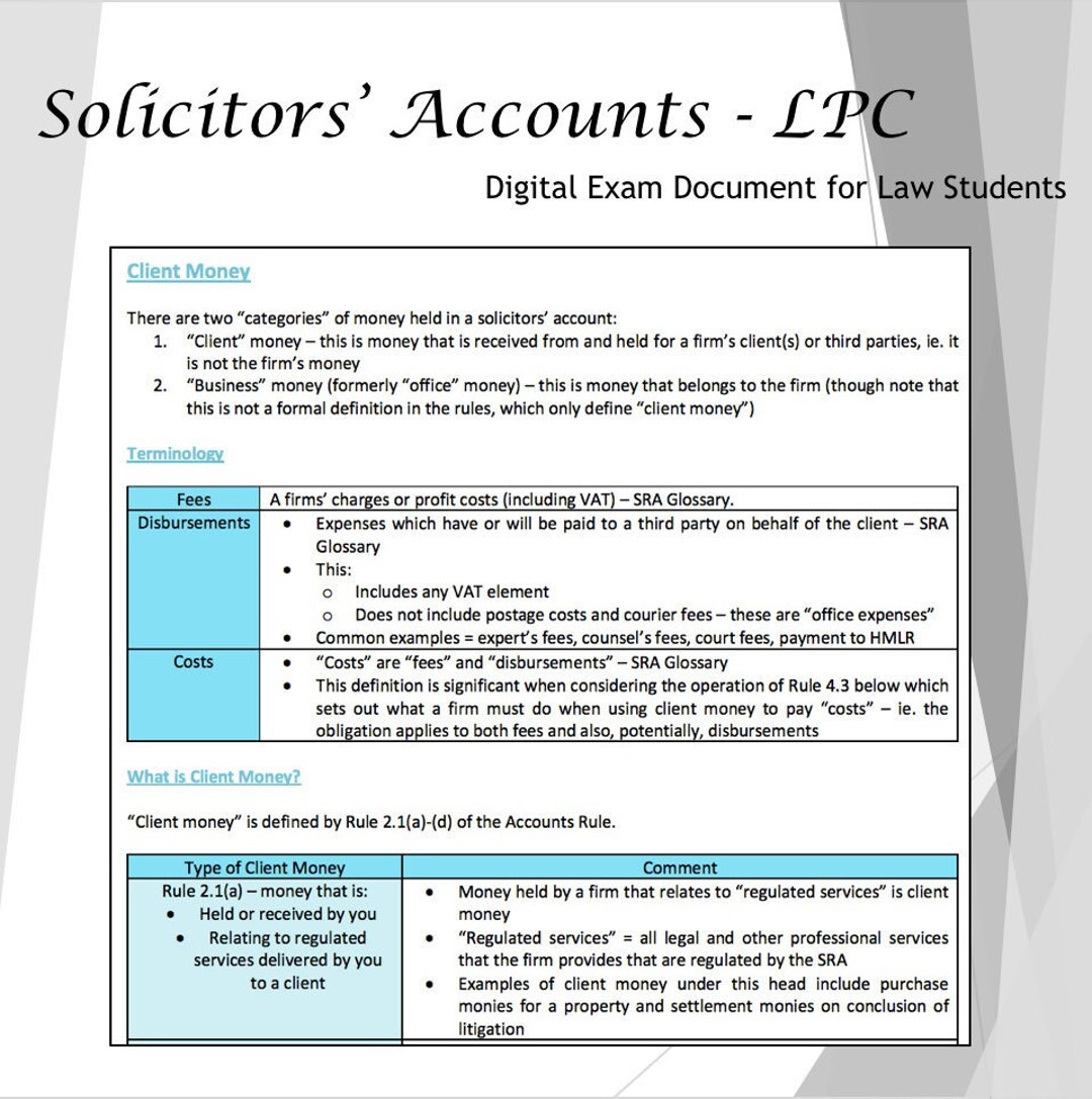 Solicitor's Accounts LPC Exam Document Etsy