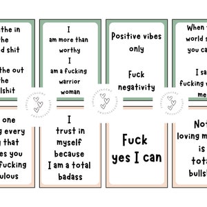 Sweary affirmation cards / printable affirmation cards / badass affirmations / digital download / sarcastic daily affirmations/ funny cards
