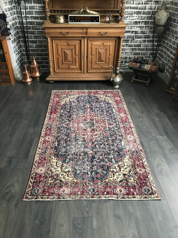 4x7 Rug Antique Turkish Rug Wool Vintage Rug Small Kitchen