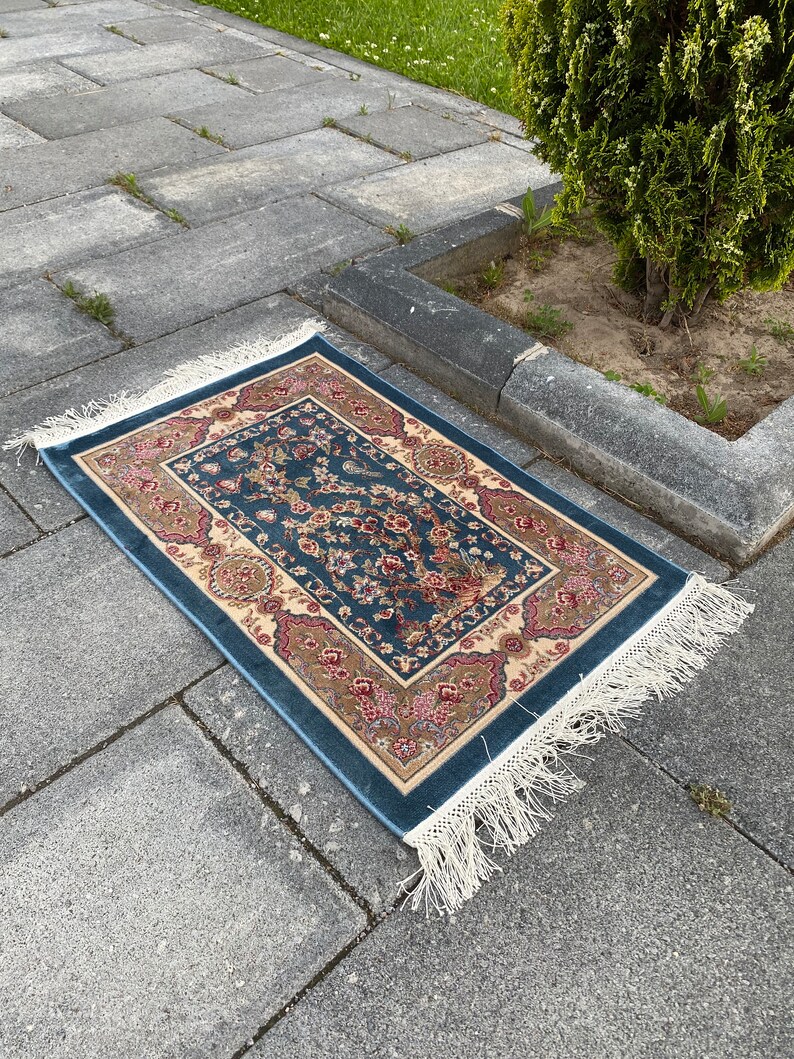 Blue Persian Rug / Small Persian Carpet / Blue Door Mat / Oriental Rug