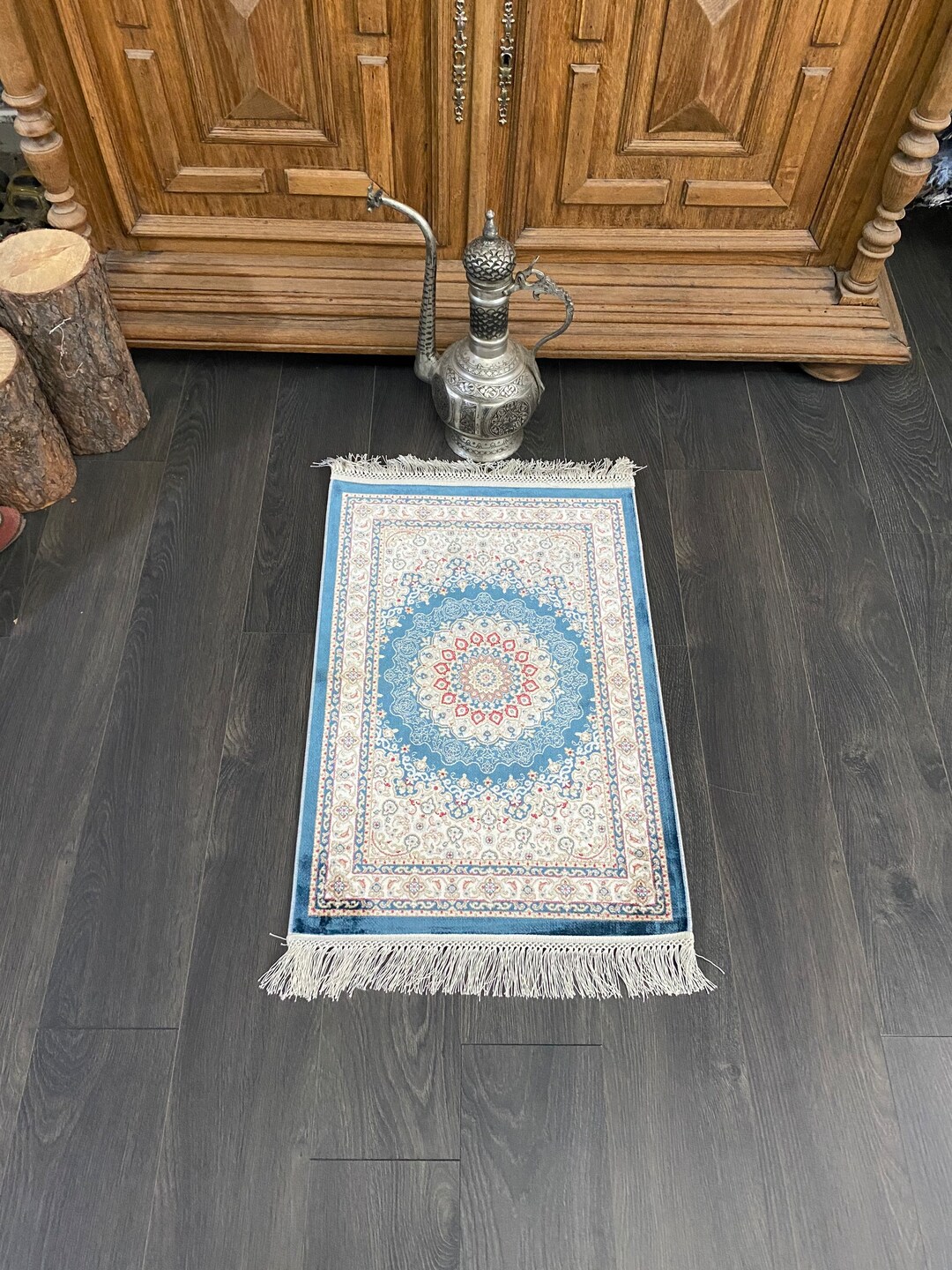 Blue Small Persian Rug / Small Rug / Bamboo Silk Rug / Mini Persian Rug