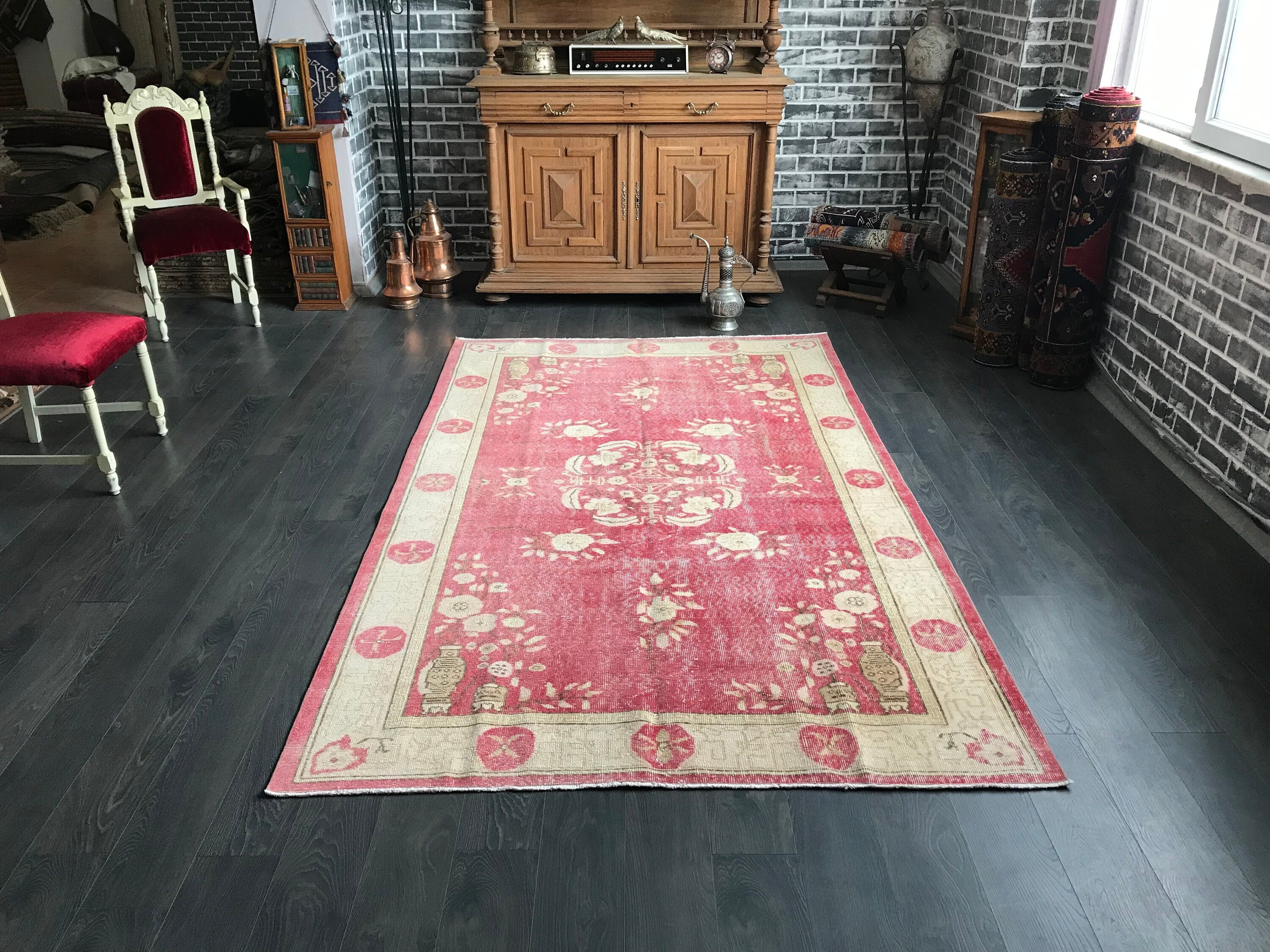 Large Turkish Rug Pink Vintage Rug Large Area Rug Oriental - Etsy