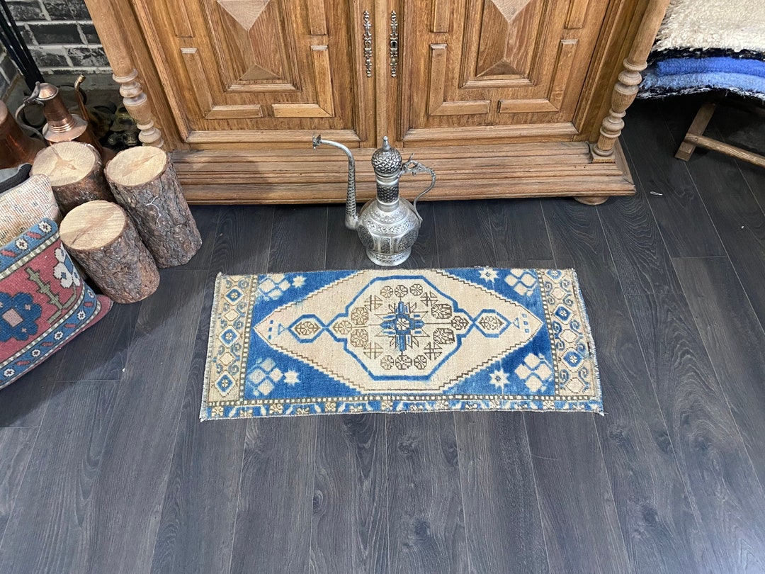 Blue Small Rug, Turkish Small Rug, Vintage Small Rug, Handmade Rug ...