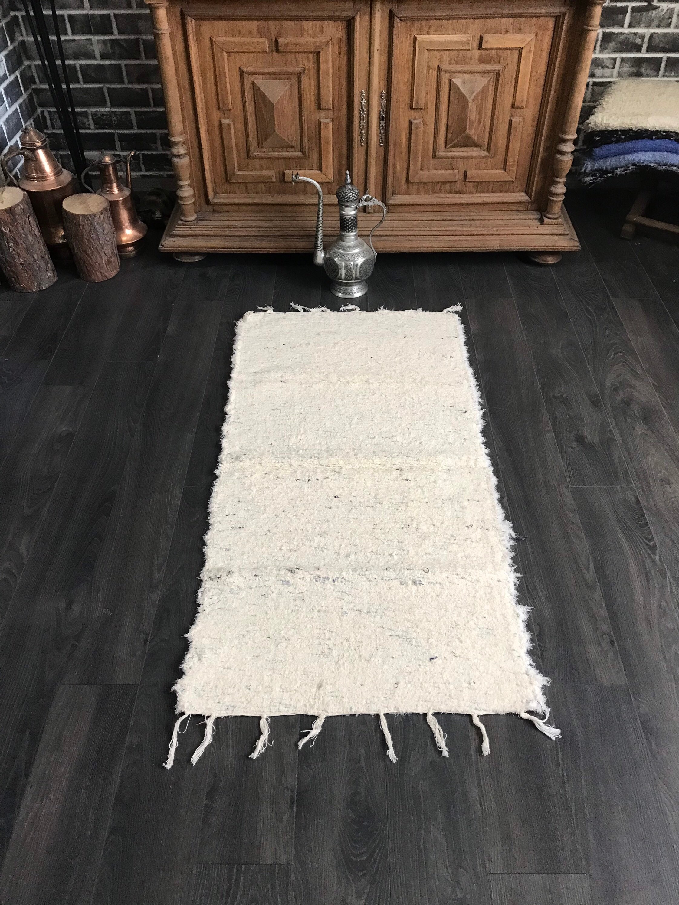 Small Handwoven Cream Rug Cream Cotton Rug Bathroom Rug Etsy
