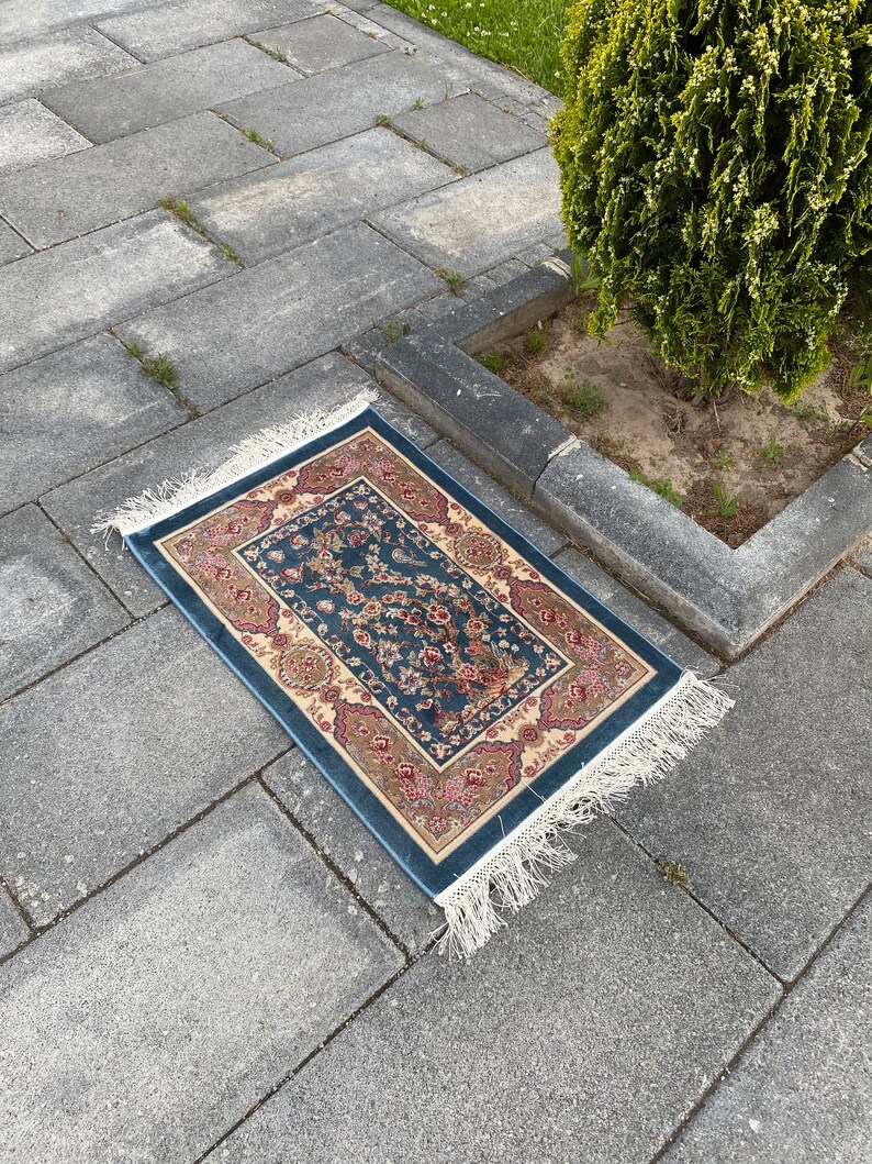 Blue Persian Rug / Small Persian Carpet / Blue Door Mat / Oriental Rug / Small Entry Rug