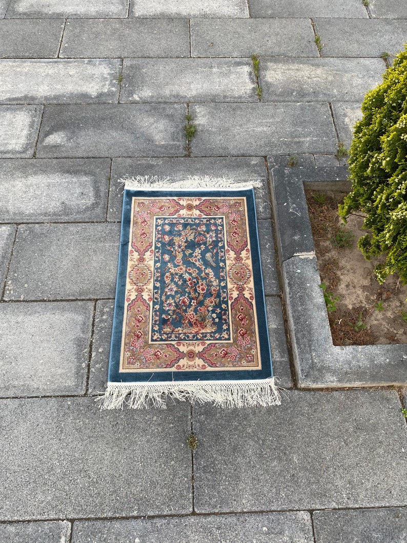Blue Persian Rug / Small Persian Carpet / Blue Door Mat / Oriental Rug