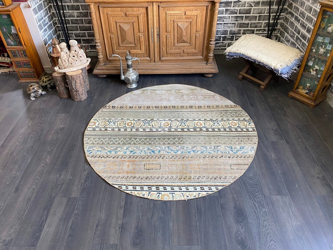 Vintage Round Rug Patchwork Round Rug Handmade Round Rug Etsy