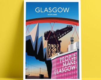 Impresión de póster de viaje de Glasgow, Escocia: Arte emblemático de Glasgow