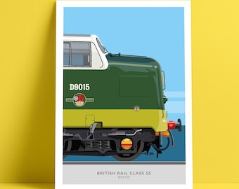 Ferrocarril Británico. Locomotora diésel Deltic Clase 55. Póster ferroviario giclée.