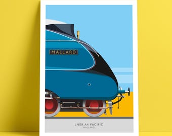 LNER Gresley A4 Pacifics, Mallard Steam Locomotive. From 'Gresley 150' Azuma train. Giclée Railway Poster