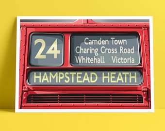 Impresión a ciegas del destino del autobús Routemaster de Londres: Rutas 24, 25 y 38