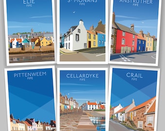 Postales de East Neuk of Fife: pueblos costeros de Escocia (juego de 6)