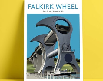 Falkirk Wheel, Union Canal, Falkirk, Scotland, (Blue or Yellow Versions), Giclée Poster Prints