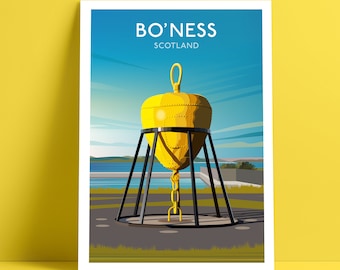 Póster de viaje de Bo'ness, Escocia: Impresión artística de una boya de amarre histórica
