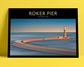 Roker Pier, Lighthouse, Sunderland (Landscape), Tyne & Wear, Giclée Travel Poster Print
