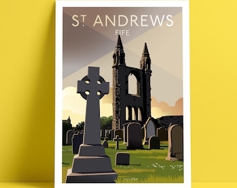 St Andrews. Fife. Escocia. Catedral de St Andrews. Póster turístico impreso.