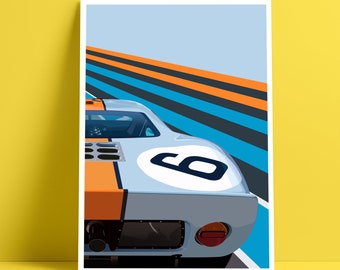 Ford GT40 Le Mans 1969 Gulf Racing Car Giclée Cartel Impresión